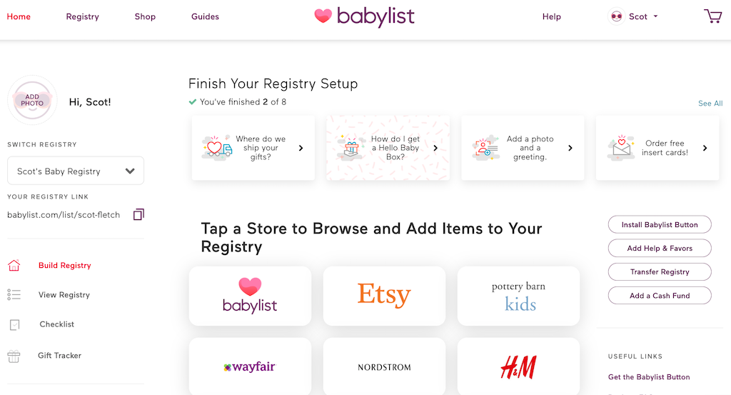 Babylist Homepage on Desktop