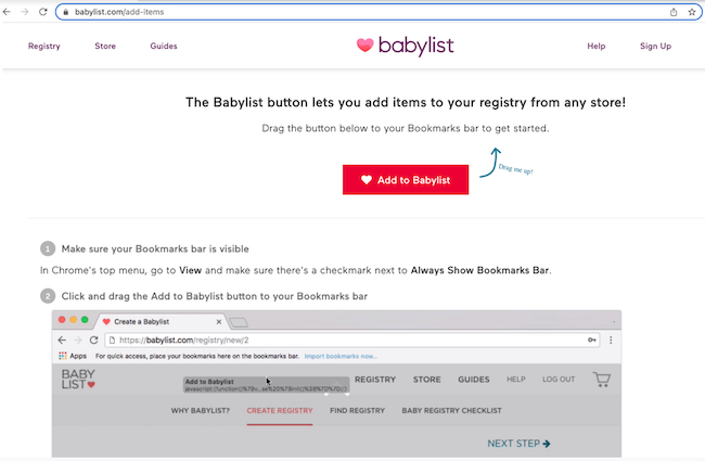 Babylist button add items